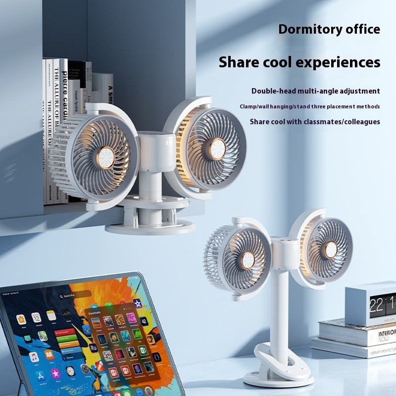 Double-headed Electronic Fan Desktop Clip USB Light Wall Hanging Fan