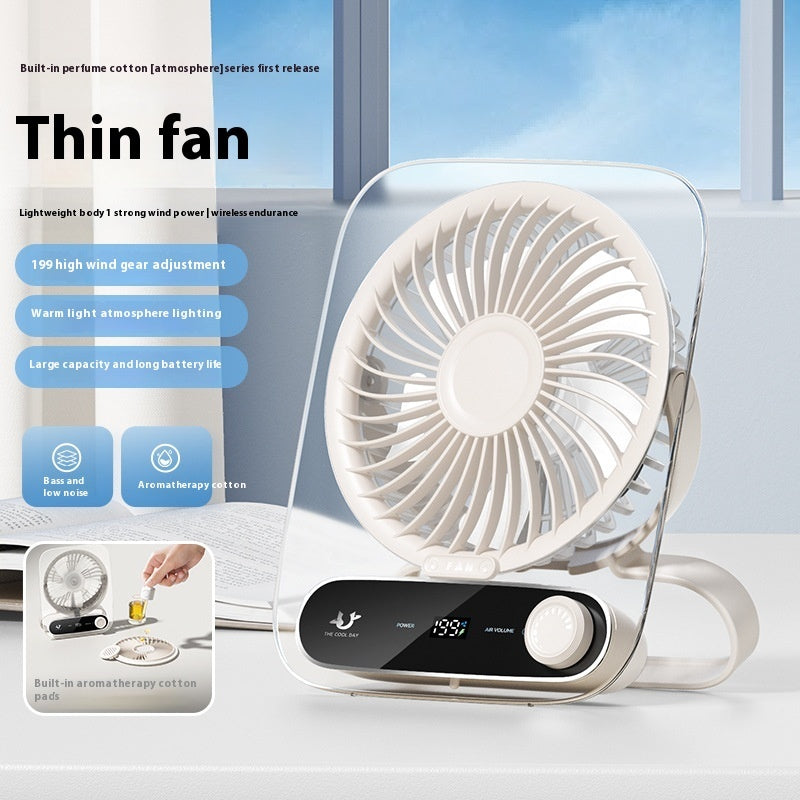 Ultra-thin Desktop Digital Display Fan Mute Mini Wind Portable Handheld Usb Charging
