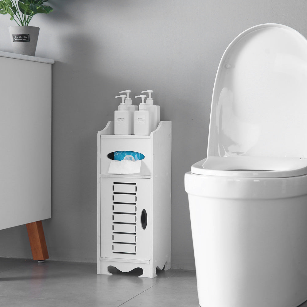 21x21x55cm, White Bathroom Cabinet With Flip Cover