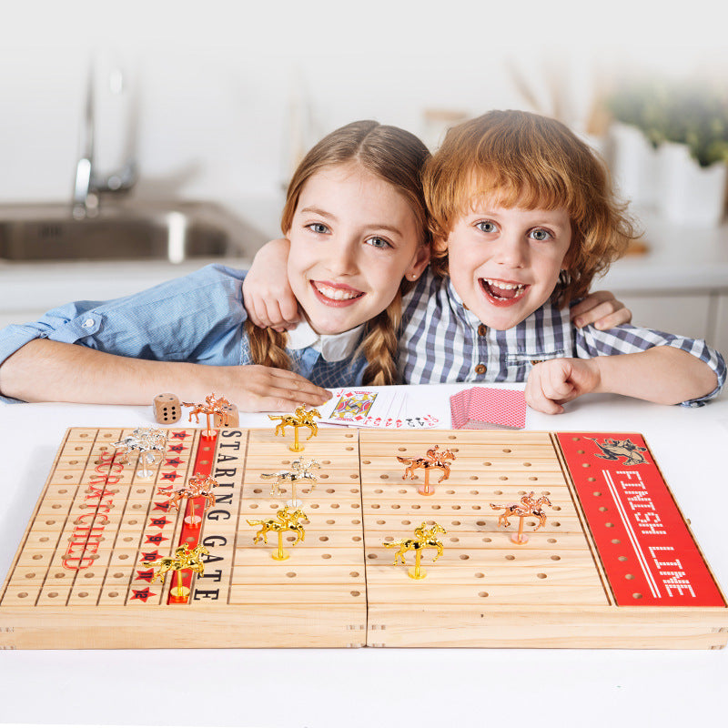 Adult Children's Interest Training Folding Box Metal Horse Racing Chess Puzzle Battle Board Game Toy