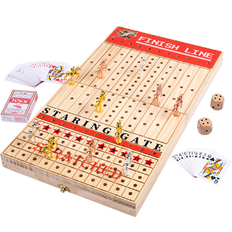 Adult Children's Interest Training Folding Box Metal Horse Racing Chess Puzzle Battle Board Game Toy