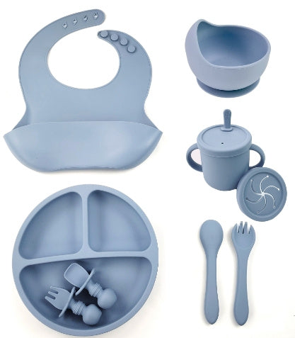 Silicone Baby Feeding 8piece Set With Suction Cup Solid Food Bowl