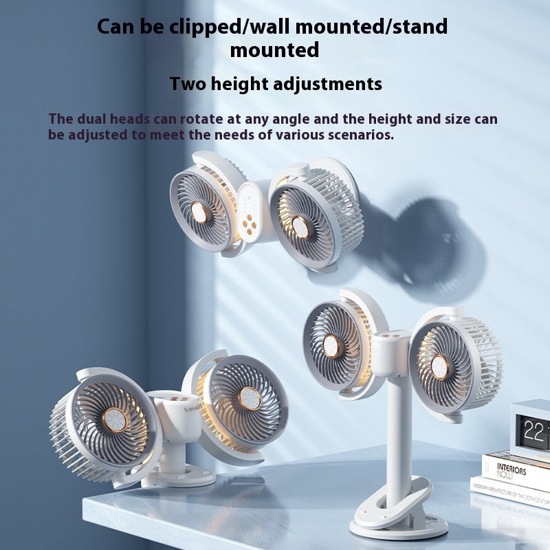 Double-headed Electronic Fan Desktop Clip USB Light Wall Hanging Fan