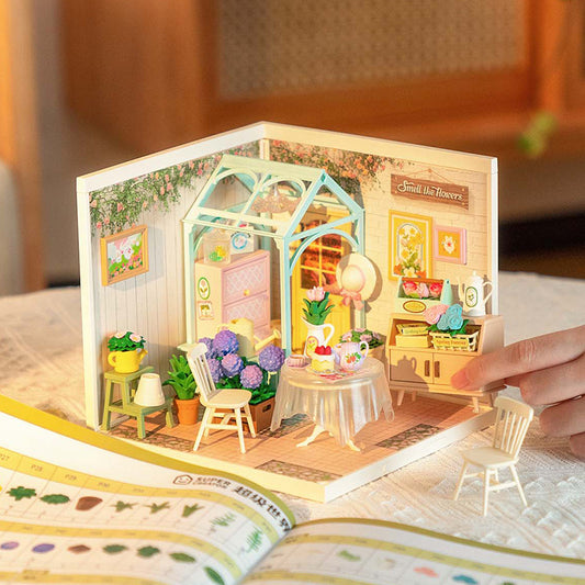 ROBOTIME DIY Miniature House Kit Dollhouse Model Building Craft Kit Birthday Creative Gifts For Adults Kids Girls Boys Blooming Tea Garden