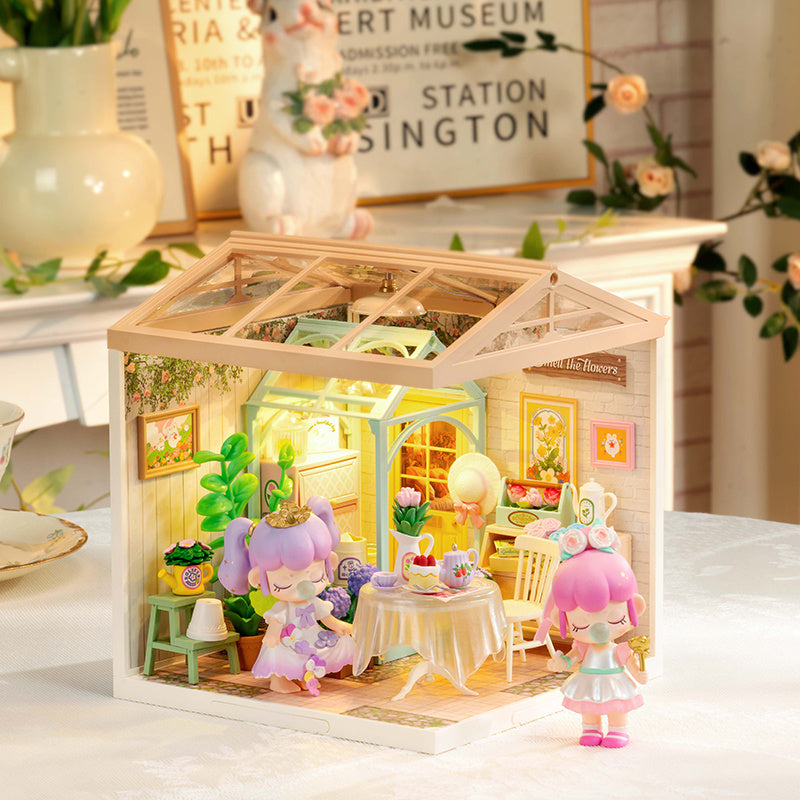 ROBOTIME DIY Miniature House Kit Dollhouse Model Building Craft Kit Birthday Creative Gifts For Adults Kids Girls Boys Blooming Tea Garden