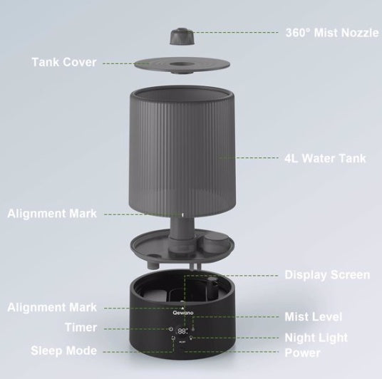 4 Liter Top-water Ultrasonic Cold Mist Humidifier With Timed Night Light Function Can Be Added Directly To Essential Oils - Prohibited For Sale On Amazon