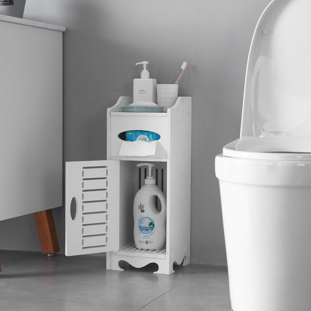 21x21x55cm, White Bathroom Cabinet With Flip Cover