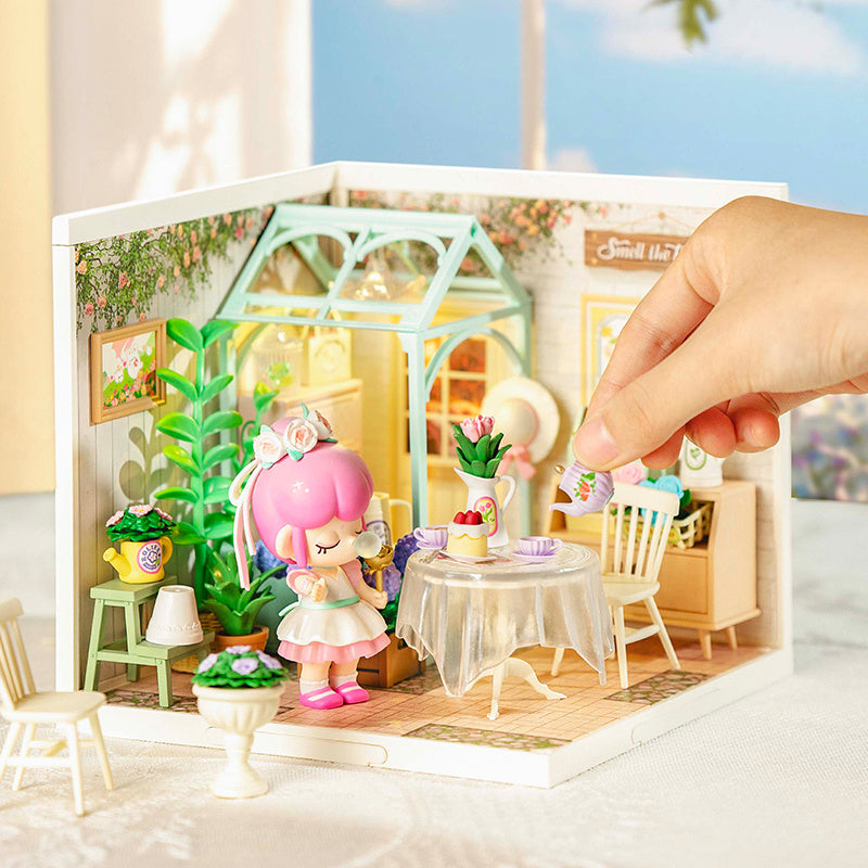 ROBOTIME DIY Miniature House Kit Dollhouse Model Building Craft Kit Birthday Creative Gifts For Adults Kids Girls Boys Blooming Tea Garden