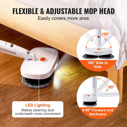 VEVOR Cordless Electric Mop, Electric Spin Mop With Water Tank, Up To 40 Mins Battery, LED Headlight, Dual Mop Heads, 4 Microfiber Pads  4 Trapezoid Microfiber Pads, For Hardwood Tile Floor Cleaning