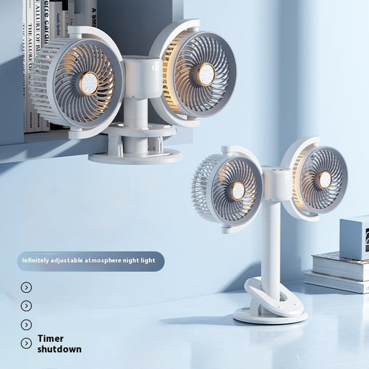 Double-headed Electronic Fan Desktop Clip USB Light Wall Hanging Fan