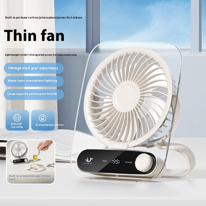 Ultra-thin Desktop Digital Display Fan Mute Mini Wind Portable Handheld Usb Charging