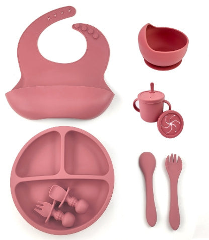 Silicone Baby Feeding 8piece Set With Suction Cup Solid Food Bowl