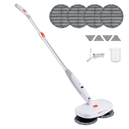 VEVOR Cordless Electric Mop, Electric Spin Mop With Water Tank, Up To 40 Mins Battery, LED Headlight, Dual Mop Heads, 4 Microfiber Pads  4 Trapezoid Microfiber Pads, For Hardwood Tile Floor Cleaning