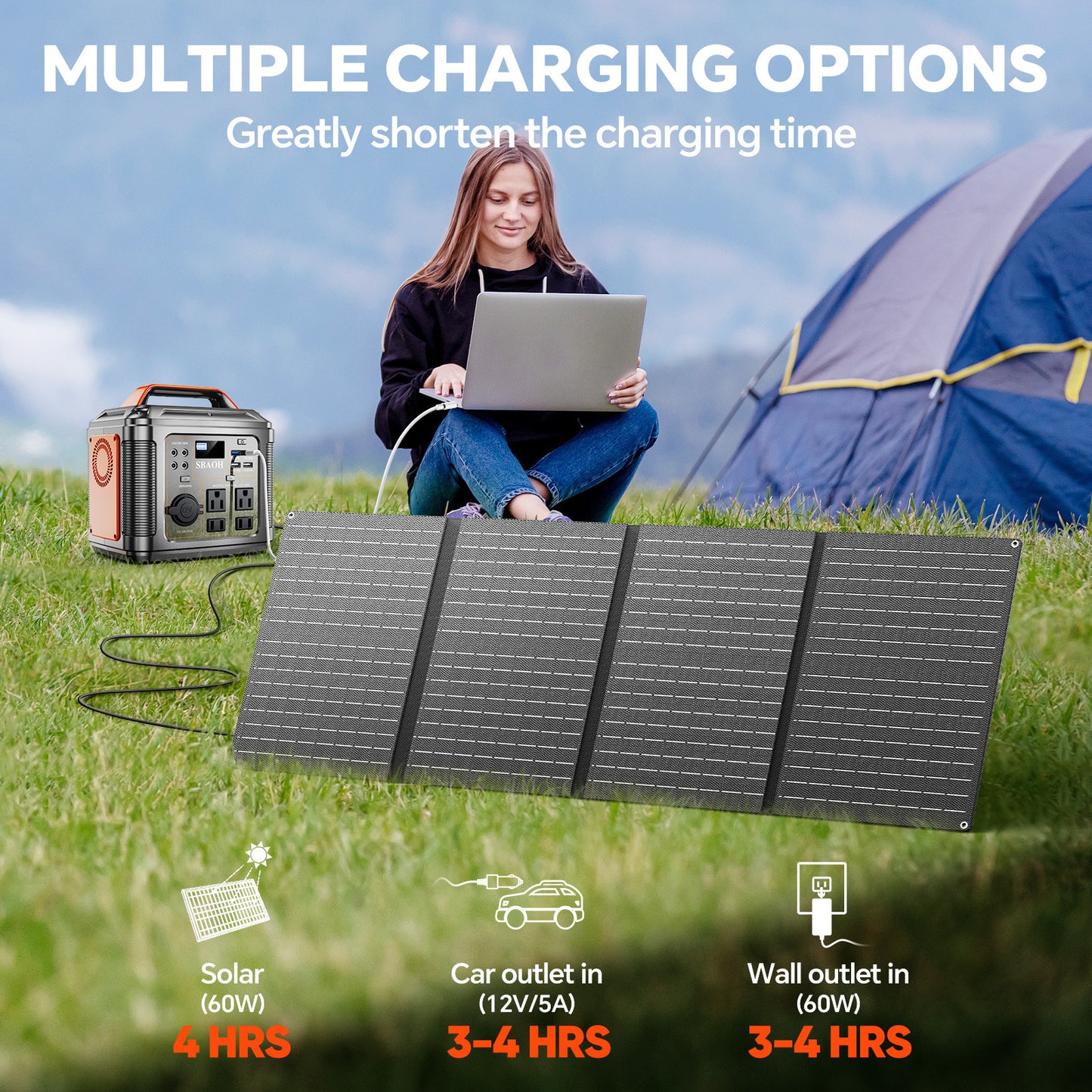 300W Portable Power Station, 296Wh Backup Lithium Battery, Solar Generator For Outdoors Camping Travel Hunting Blackout ,60W Solar Panel Is Included