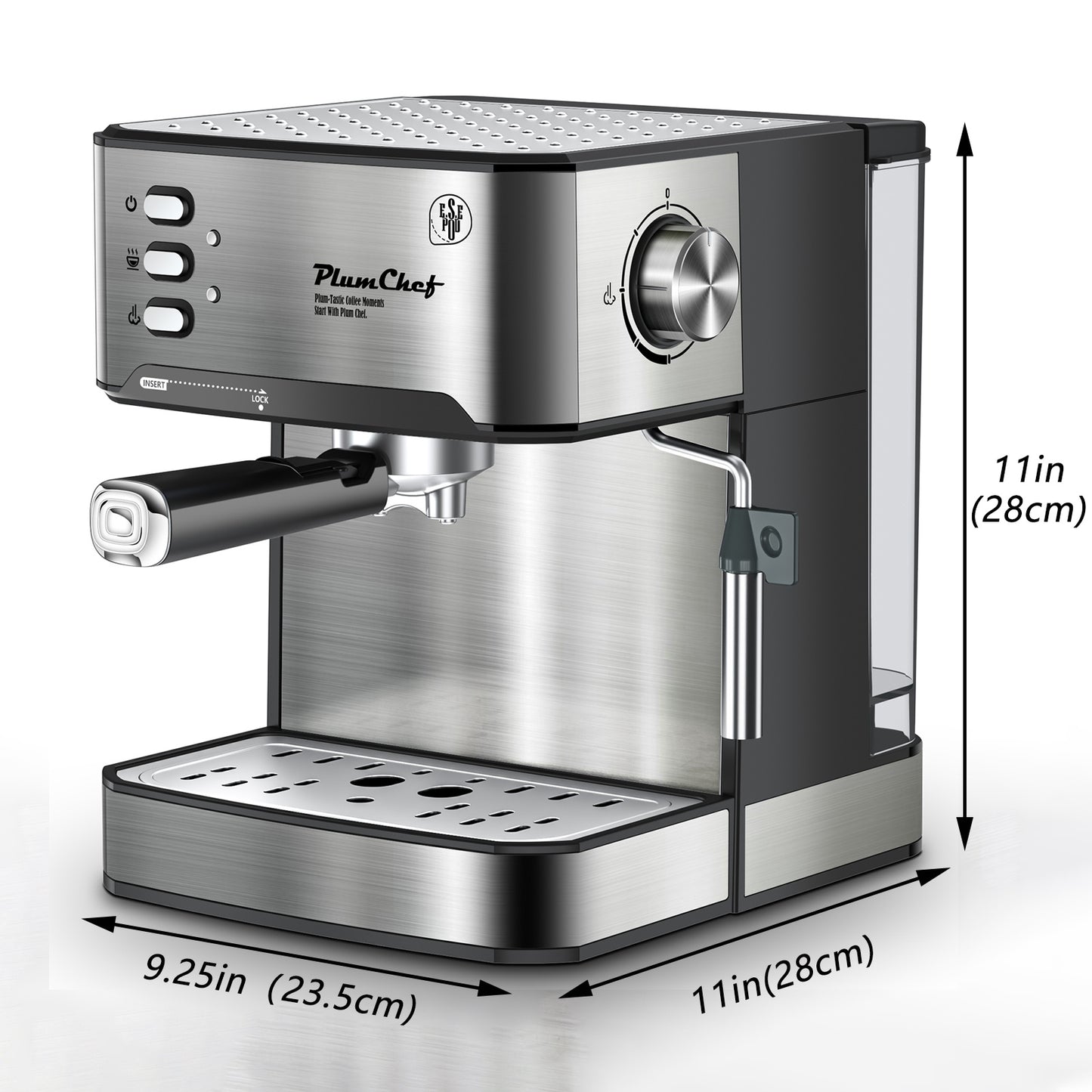 20 Bar Professional Espresso Machine With Milk Frother, Single & Double Shot, ESE Pod Compatible, Visual Display Of Pressure, Removable Water Tank For Cappuccino, Latte, Machiato For Home Barista