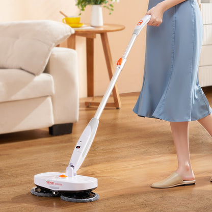 VEVOR Cordless Electric Mop, Electric Spin Mop With Water Tank, Up To 40 Mins Battery, LED Headlight, Dual Mop Heads, 4 Microfiber Pads  4 Trapezoid Microfiber Pads, For Hardwood Tile Floor Cleaning