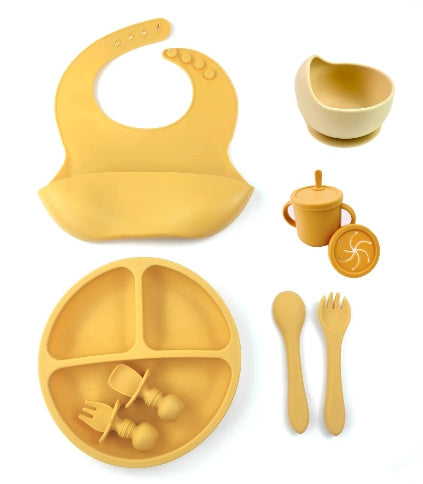 Silicone Baby Feeding 8piece Set With Suction Cup Solid Food Bowl
