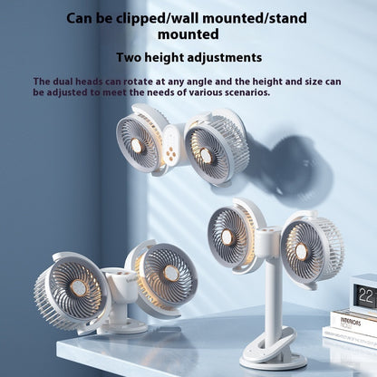 Double-headed Electronic Fan Desktop Clip USB Light Wall Hanging Fan